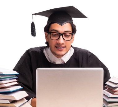 Beyaz tenli yakışıklı öğrenci.