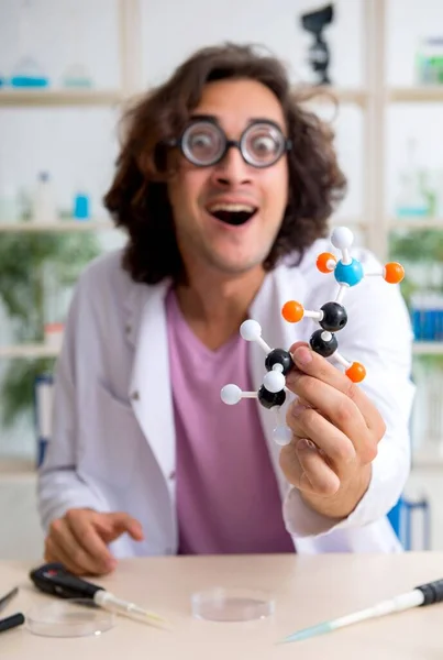 Laboratuvarda Çalışan Komik Erkek Kimyager — Stok fotoğraf