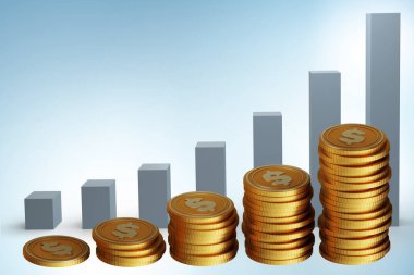 Büyümeyi gösteren madeni paralarla yapılan ilüzyon - 3d görüntüleme