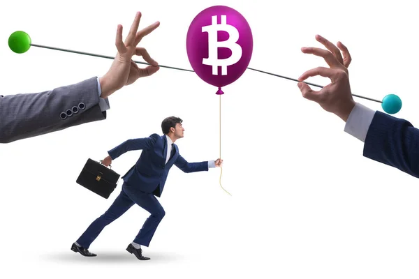 Podnikatel Konceptu Bitcoinové Bubliny — Stock fotografie