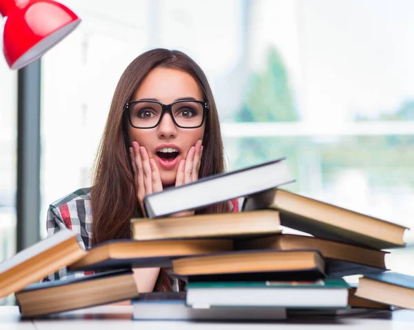 Young Woman Student Many Books — Stock Photo, Image