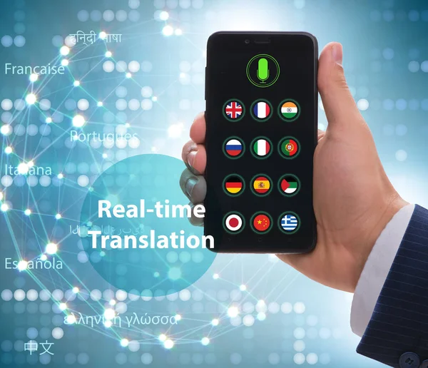 Conceito Tradução Tempo Real Com Aplicativo Para Smartphone — Fotografia de Stock