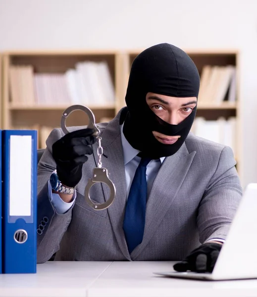 Criminal Businessman Wearing Balaclava Office — Stock Photo, Image