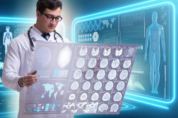 Male Doctor Studying Results Brain Mri Scan — Stock Photo, Image