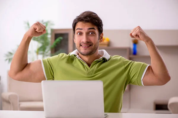 Young Male Freelancer Working Home Pandemic — Stock Photo, Image