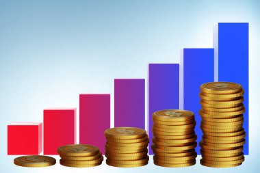 Büyümeyi gösteren madeni paralarla yapılan ilüzyon - 3d görüntüleme