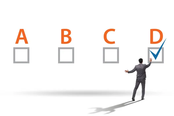 Multiple-choice test question concept with business people