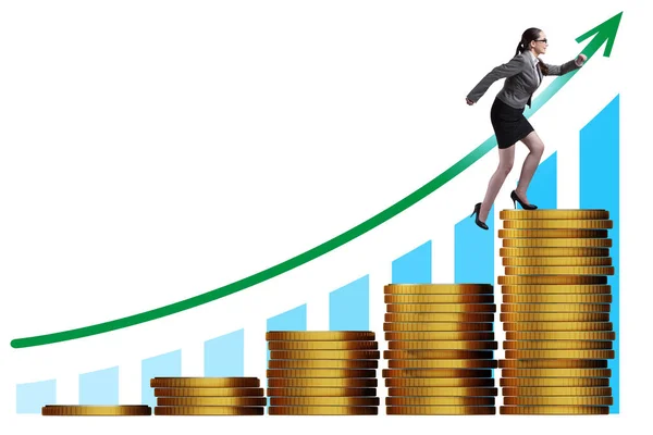 Businesswoman Growth Concept Coins Chart — Stock Photo, Image