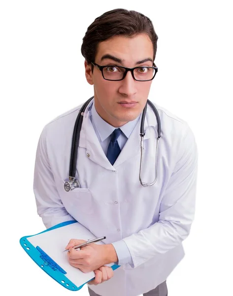 Den Manliga Läkaren Isolerad Den Vita Bakgrunden — Stockfoto