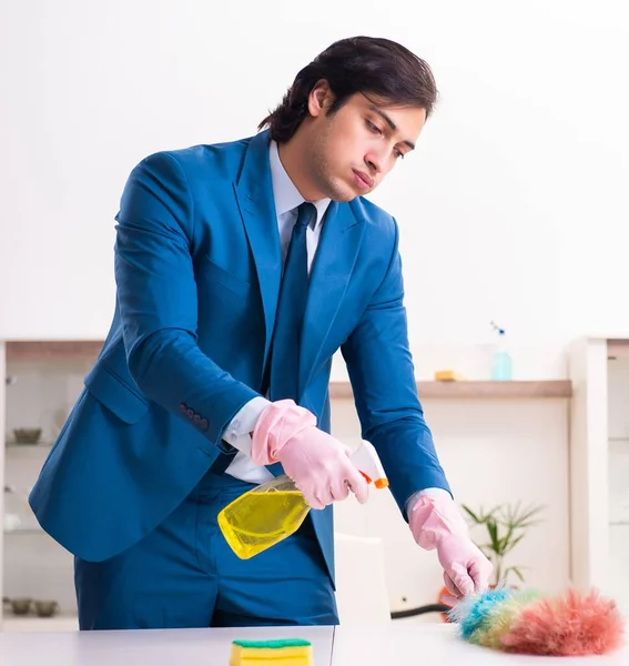 Young Businessman Cleaning House — Stock Photo, Image