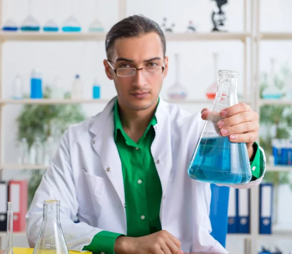 The young male chemist teacher in the lab