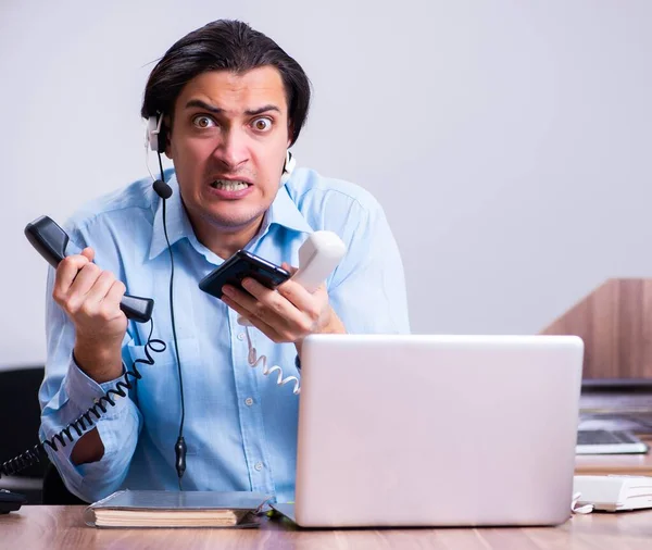 Call Center Operator Working His Desk — Stock Photo, Image