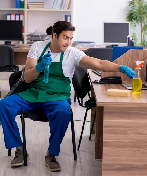 Young Handsome Contractor Cleaning Office — Stock Photo, Image