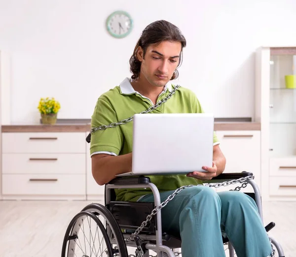 Young Male Invalid Wheel Chair Suffering Home — Stock Photo, Image