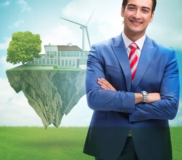 Ekologiczna Koncepcja Zielonej Energii Biznesmenem — Zdjęcie stockowe