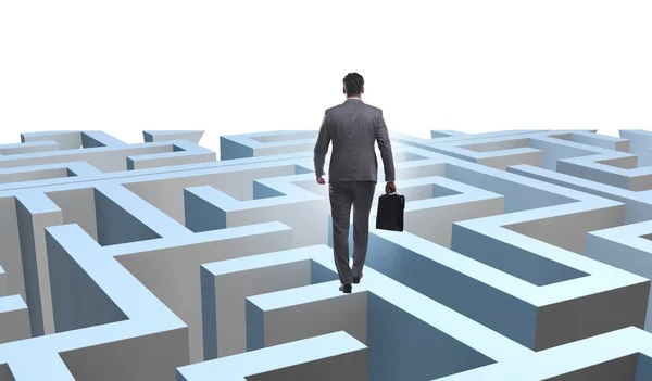 Homem Negócios Tentando Escapar Labirinto — Fotografia de Stock
