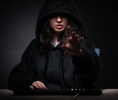 Geç saatlerde güvenlik duvarını hackleyen kadın hacker.