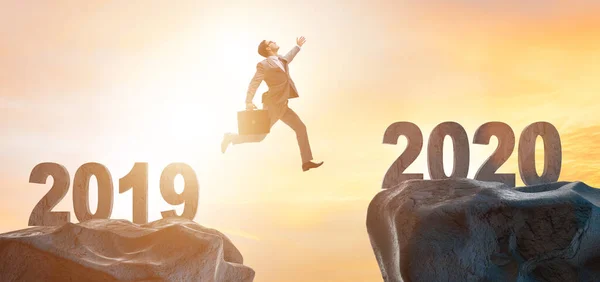 Businessman Jumping Year 2019 2020 — Stock Photo, Image