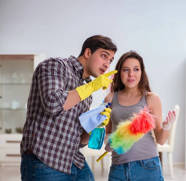 Wife Husband Doing Cleaning Home — Stock Photo, Image