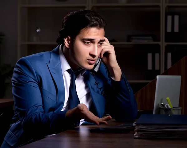Young Male Employee Working Night Office — Stock Photo, Image