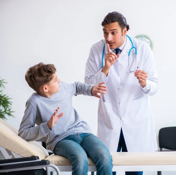 Young Male Doctor Pediatrist Boy Wheel Chair — Stock Photo, Image