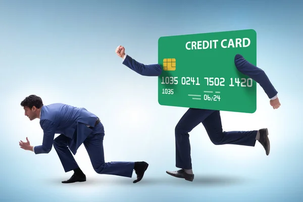 Επιχειρηματίας Στην Έννοια Του Χρέους Μέσω Πιστωτικών Καρτών — Φωτογραφία Αρχείου
