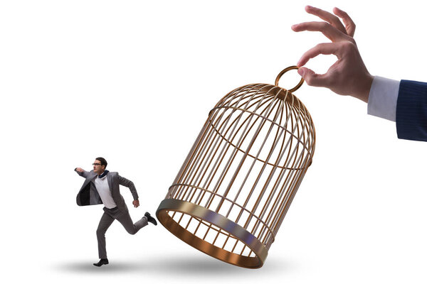 Business people and the golden cage concept