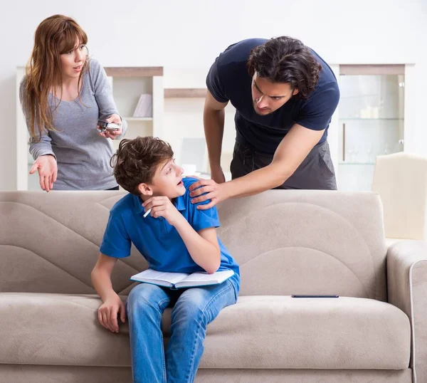 The concept of underage smoking with young boy and family