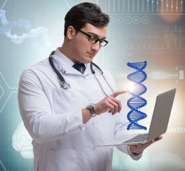 Genç öğrenci DNA yapısını inceliyor.