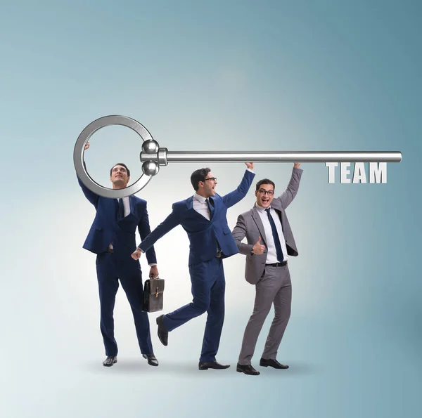 Concept Teamwork Businessmen Unlocking Lock — Stock Photo, Image