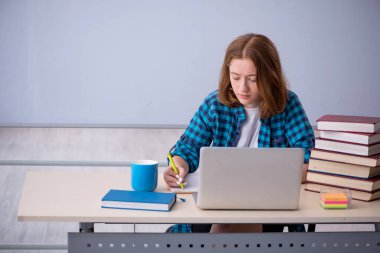 Sınavlara hazırlanan genç bir kız öğrenci.