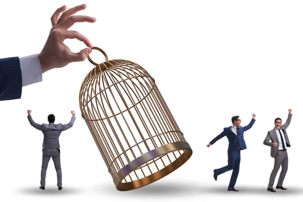 Business people and the golden cage concept
