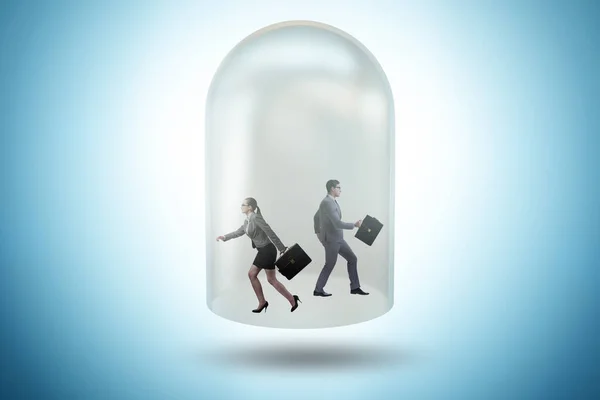 Business people trapped in the transparent glass
