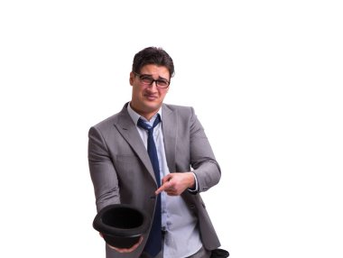 İflas eden işadamı beyaz arka planda izole edilmiş.