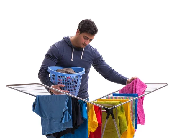 Mannen Som Tvättar Isolerad Vitt — Stockfoto