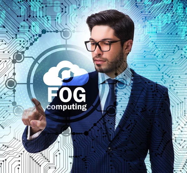 The businessman in fog and edge cloud computing concept