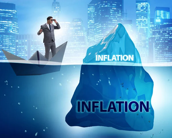 Inflációs Koncepciójú Üzletember Jéghegyen — Stock Fotó