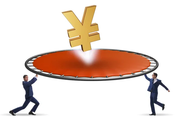 Monetary Concept Currency Bouncing Trampoline — 스톡 사진