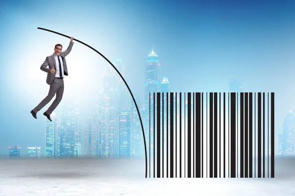 Businessman Jumping Bar Code Pole Vaulting — Stockfoto