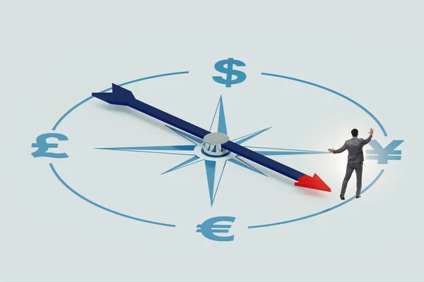 Zakenman Het Valutahandelsconcept Met Kompas — Stockfoto