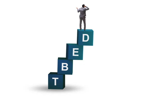 stock image Debt and loan concept with businessman on the cubes