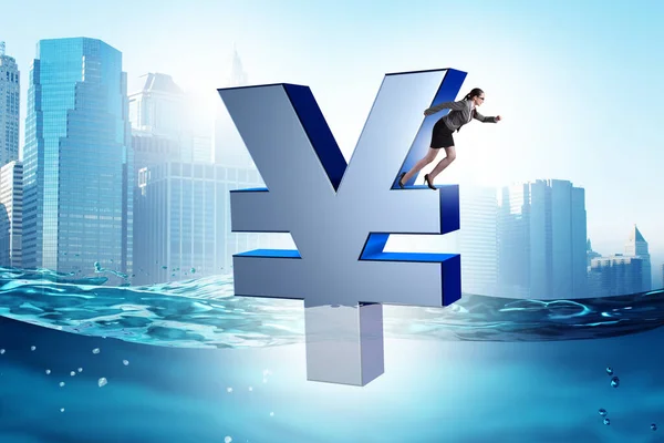 Concept Japanese Yen Sinking Sea — Stock Photo, Image