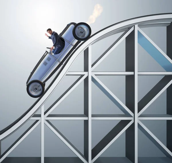 Biznesmen Jazdy Sportowym Samochodem Roller Coaster — Zdjęcie stockowe