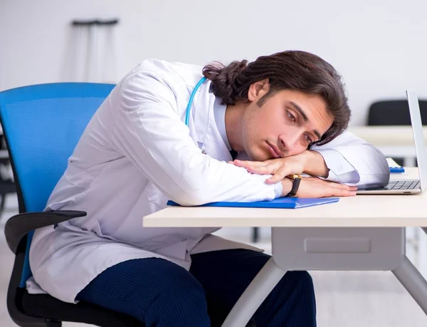 Young Doctor Being Tired Night Shift — Stock Photo, Image