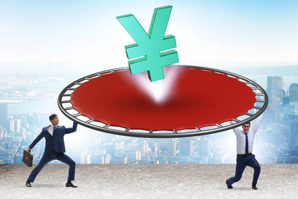 Monetary Concept Currency Bouncing Trampoline — Stockfoto