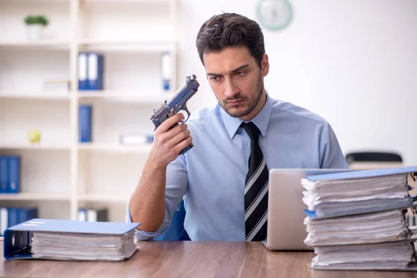 Young Businessman Employee Committing Suicide Office — Stock Photo, Image