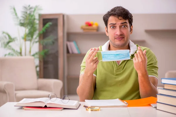 Young Student Preparing Exams Home Pandemic — Stock Photo, Image