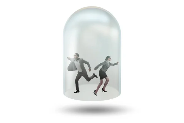 Business people trapped in the transparent glass