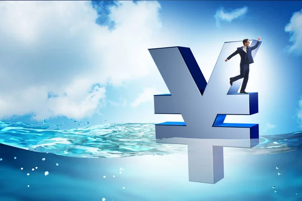 Concept Japanese Yen Sinking Sea — Stock Photo, Image