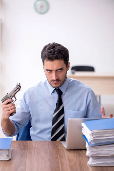 Young Businessman Employee Committing Suicide Office — Stock Photo, Image